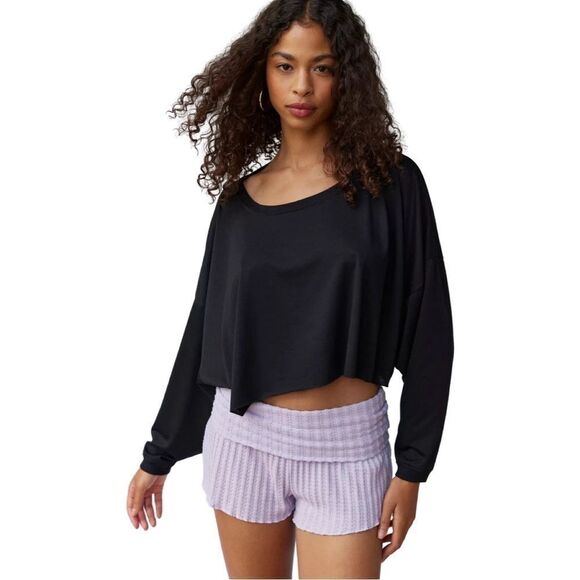 Urban out from under addison cozy cutoff cropped black tee  shirt size XS - Picture 4 of 14